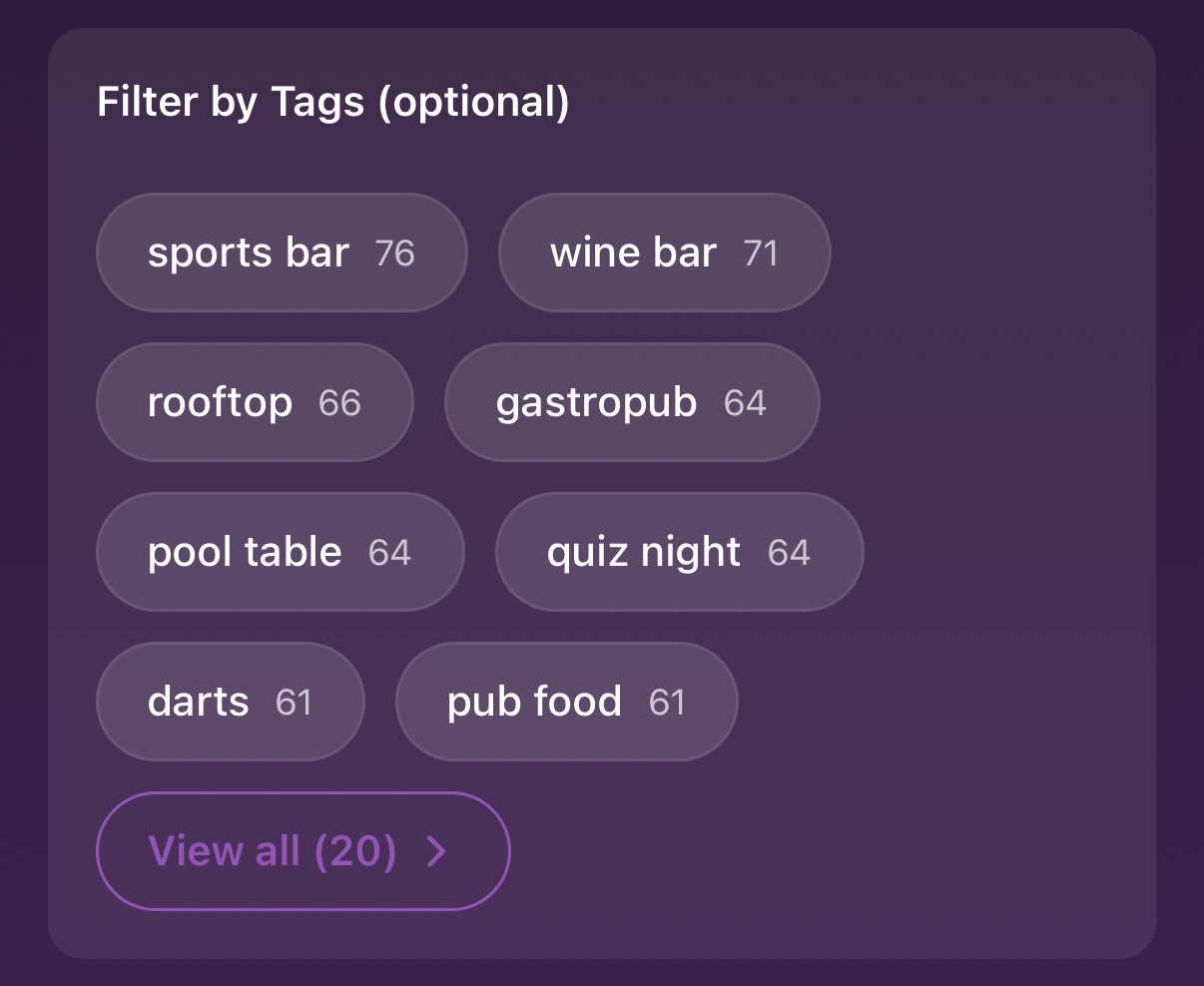 Tag picker on the Generate Route screen